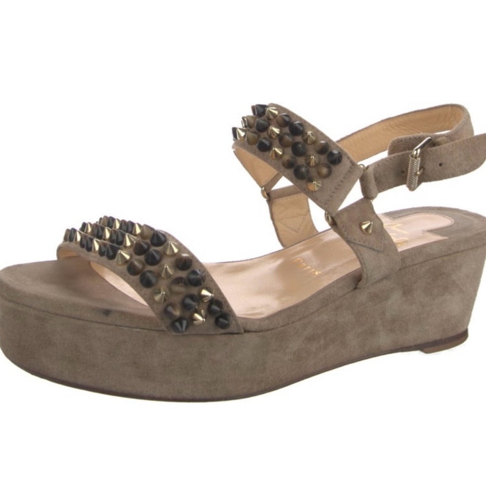 Christian Louboutin Taupe Studded Wedge Sandals